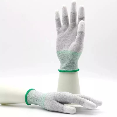 La fibra de carbono de 13 indicadores hizo punto la PU blanca cubrió guantes antis del ESD de los guantes del trabajo