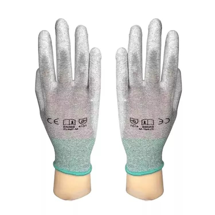 13 que el indicador hizo punto la PU alineada cubrieron guantes antiestáticos de la construcción de los hombres de finger de la fibra de carbono del ESD de los guantes